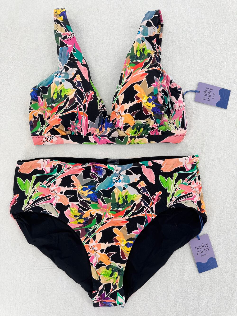 Hanky Panky 2 piece Bathing Suit Bikini Swimsuit Multi Floral High Waist L NWT